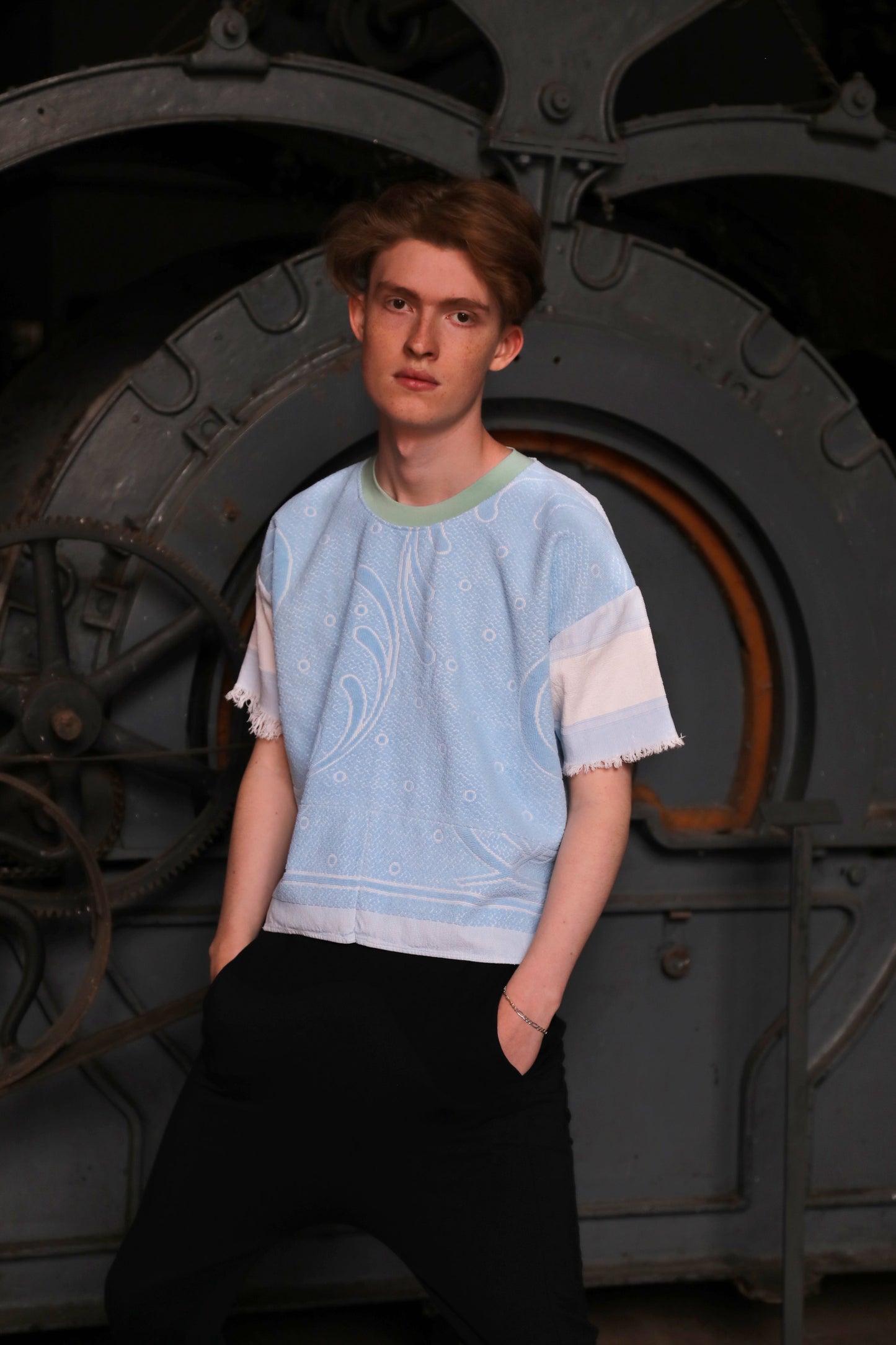 Unique Unisex T-shirt Upcycling Aqua , size M