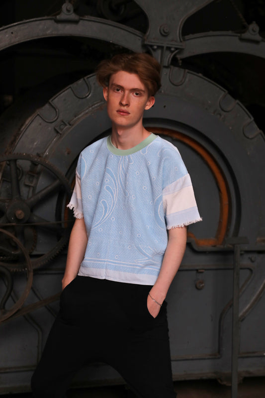 Unique Unisex T-shirt Upcycling Aqua , size M