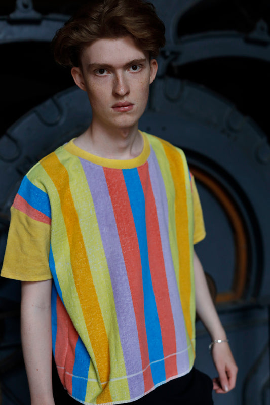 Unique Unisex T-shirt Upcycling Stripes, size M