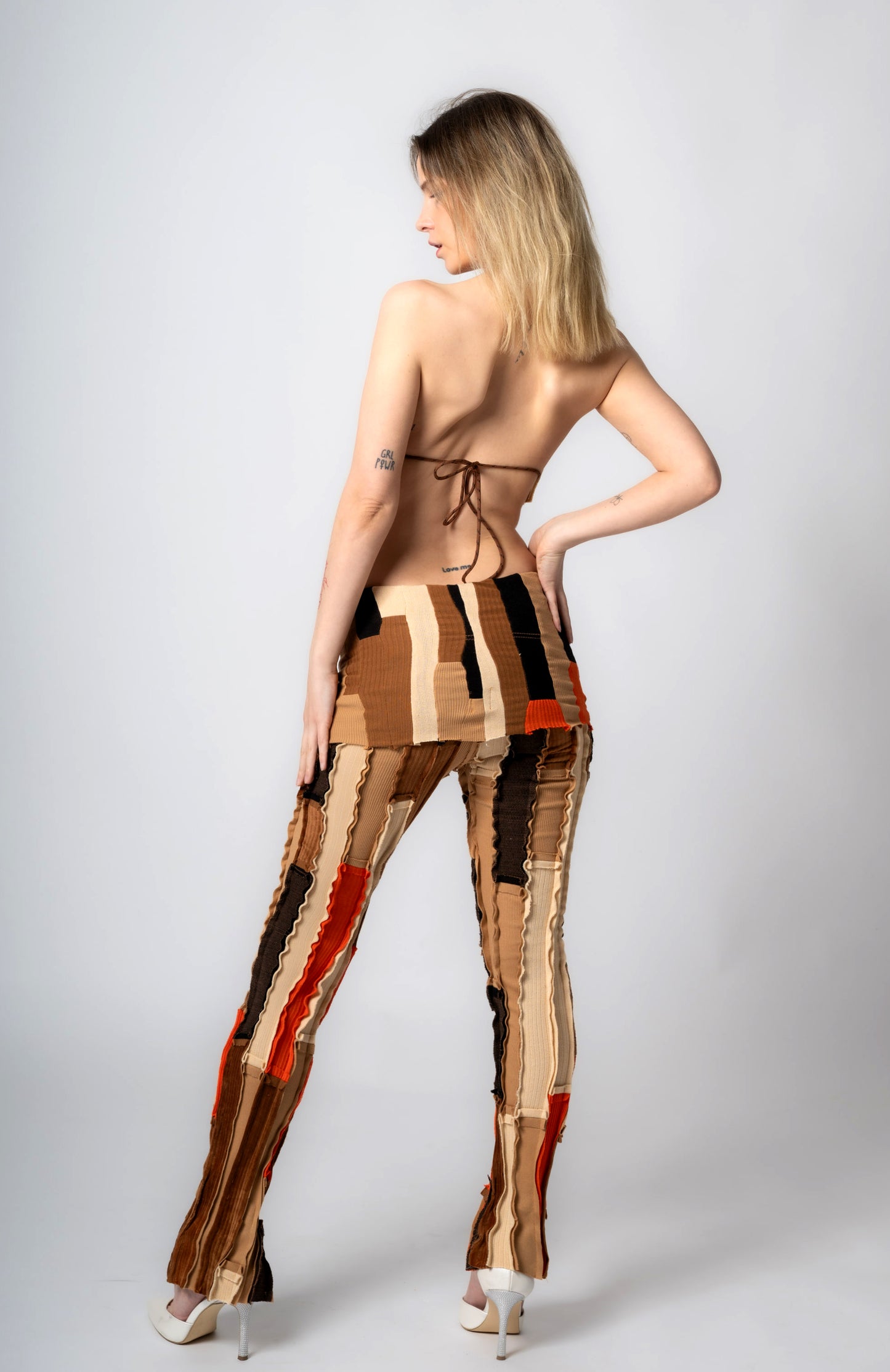 Patched Jumper Leggings, Brown, Grey